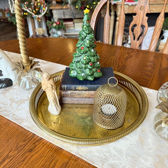 Vintage Brass Etched Reticulated Tray - Picture 1 of 16